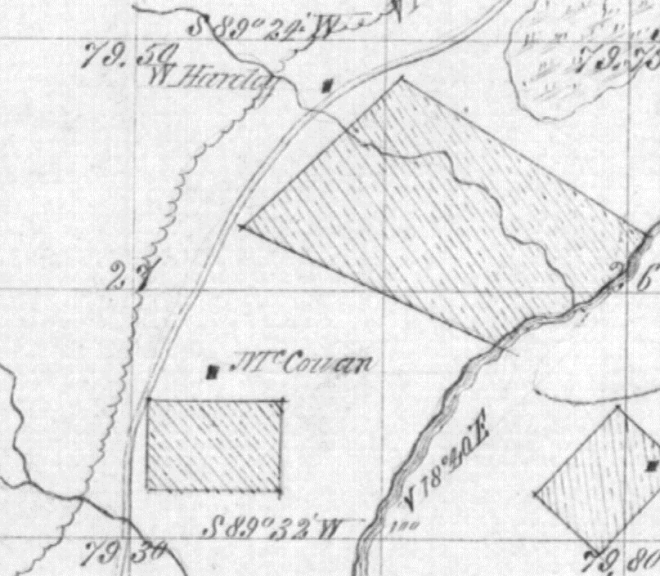 One of the original surveys near Donna Road, Lane County, Oregon showing the McGowan and Harley homesteads.