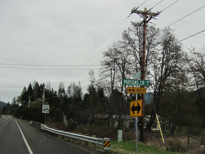 The start of Parsons Creek Road.